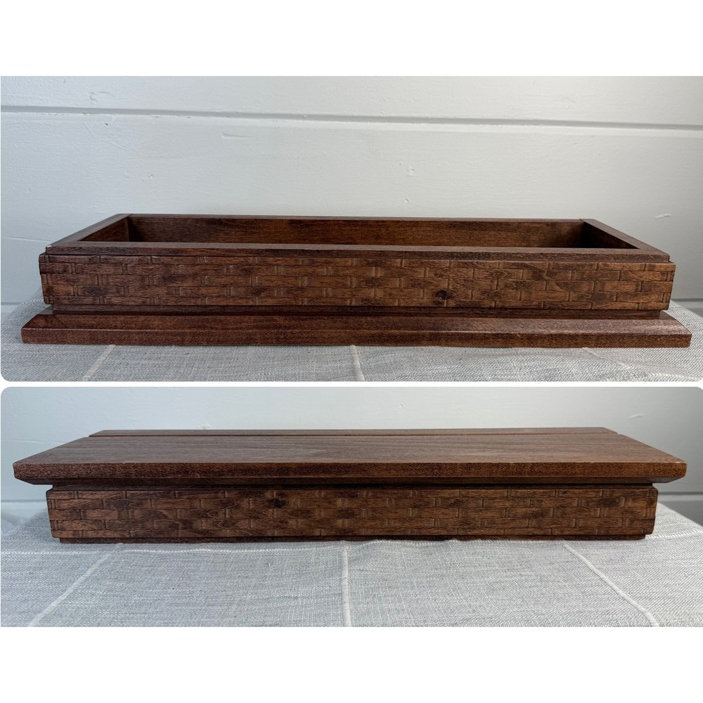 Dark Wood 20" Display Trinket Shelf Reversible Cottagecore Woven Basket Pattern